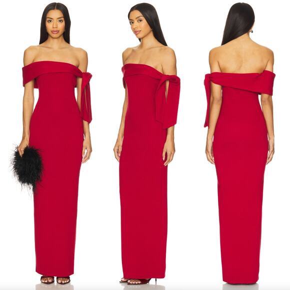 SNDYS | NWT Jaymes Maxi Dress Cranberry Red Sweater Knit Off Shoulder Sheath XS - Picture 1 of 14